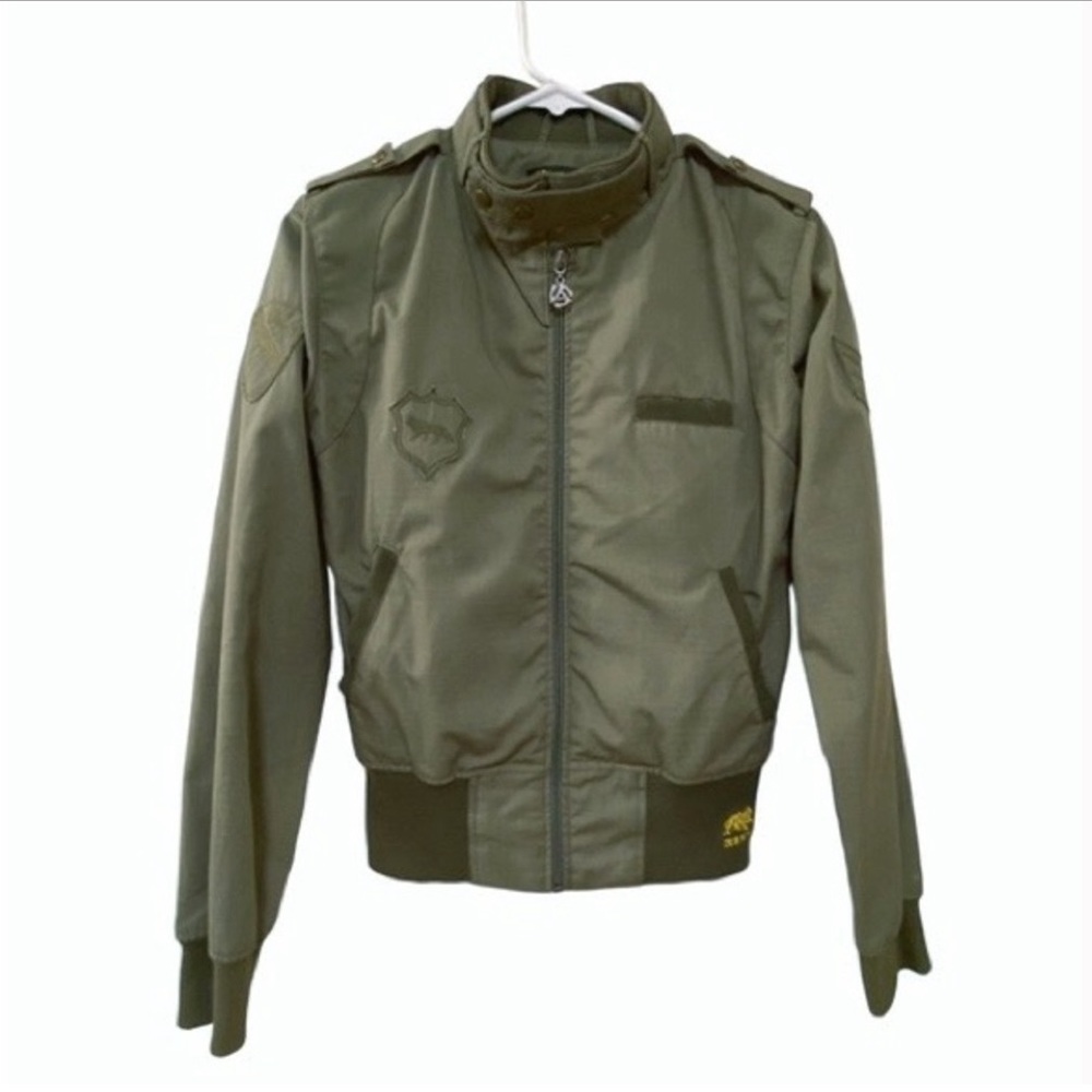 Dubwise army green military cargo moto bomber jacket size medium